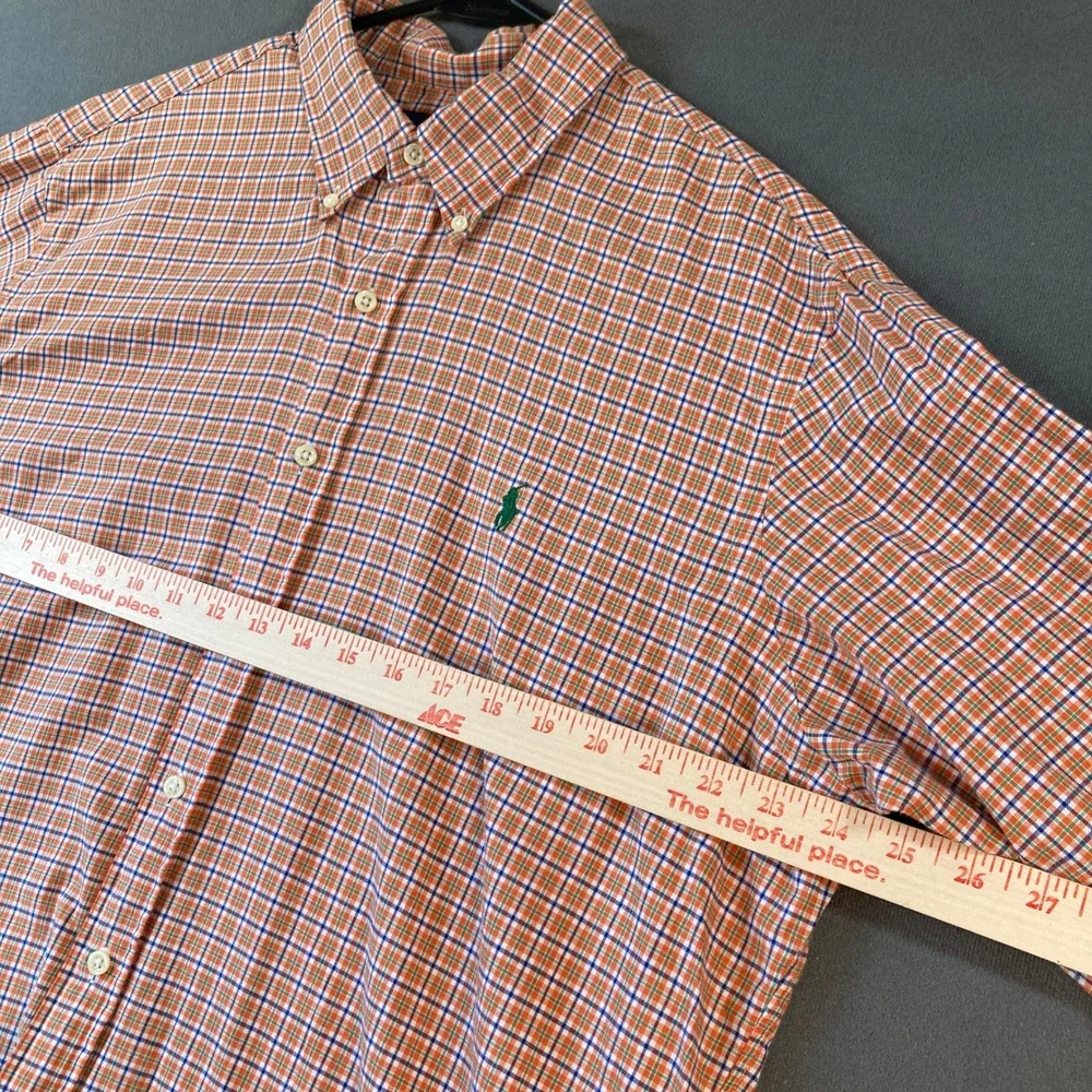 Polo Ralph Lauren Mens XL Orange Blue Plaid Button Down Shirt Cotton Long Sleeve